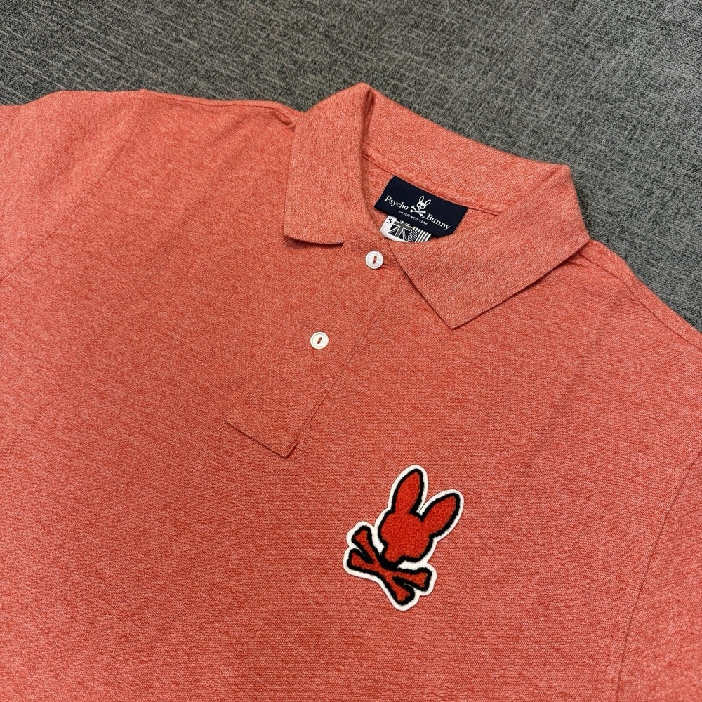 Psycho Bunny Polo Shirt Mens Size 5 (L) Orange Heather Pima Cotton Bunny Logo